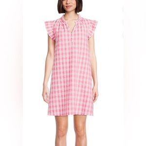 Time and Tru Gingham Women's Ruffle Collar Dress with Flutter Sleeves, Sizes XL